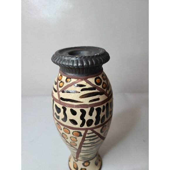 Vintage African Pottery Terracotta Candle Holder Stand Hand Painted Tribal Art - Picture 2 of 7